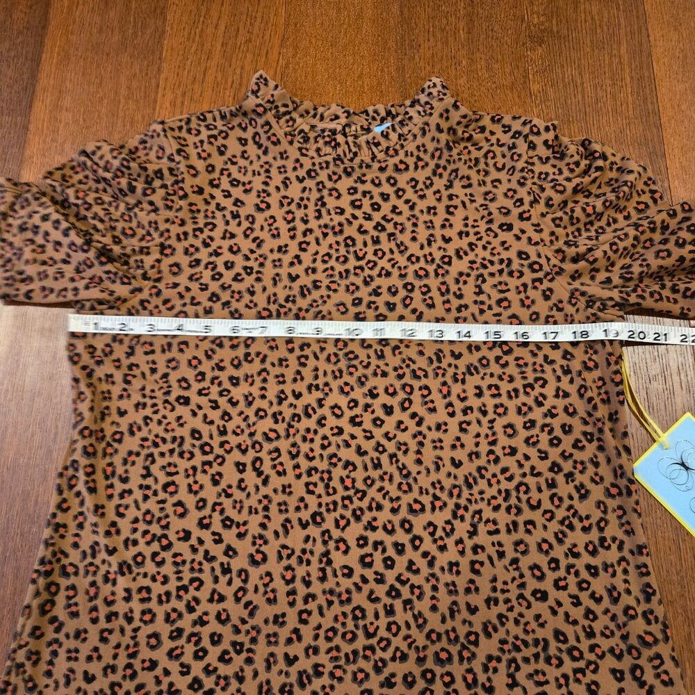 NWT CeCe Leopard Animal Print Blouse Shirt Puff Sleeve Women's Large - Picture 7 of 7